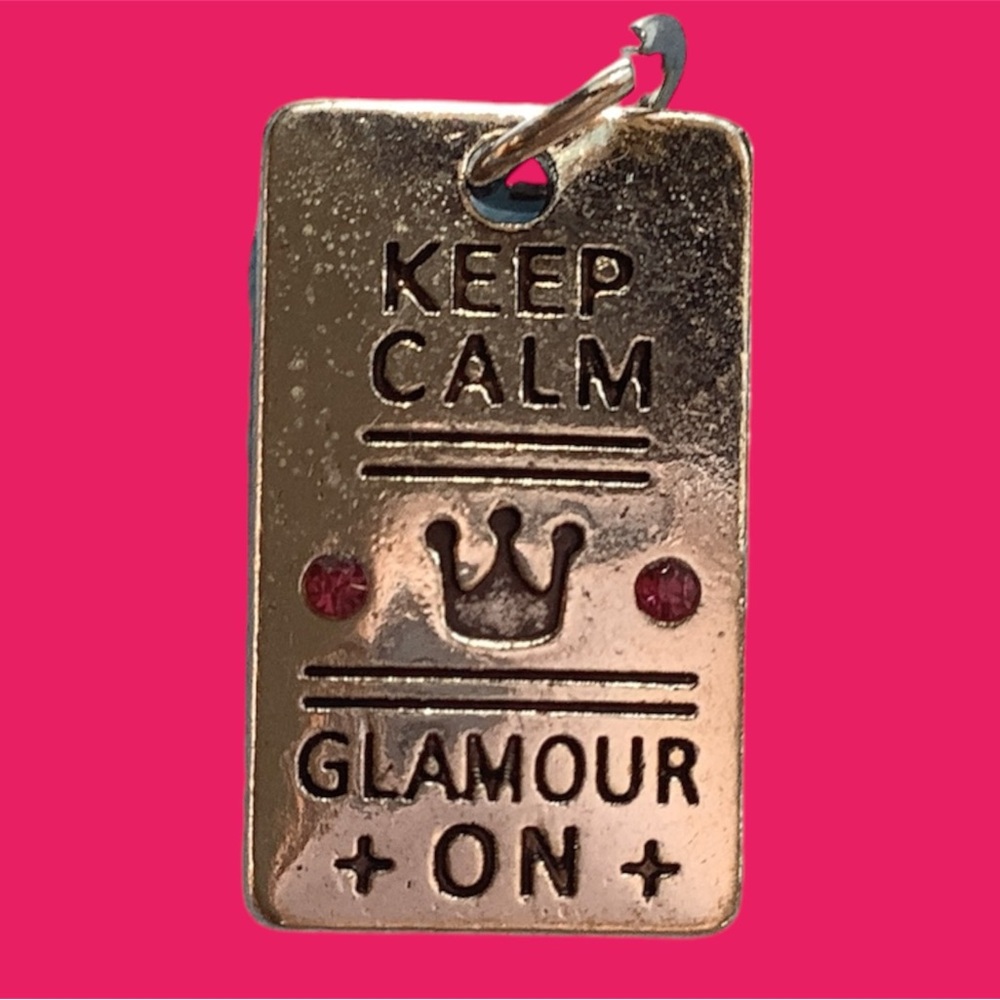 Set of 4 charms, KEEP CALM GLAMOUR ON,  SHOPPING IS MY CARIO, KEEP ON SHINING - Picture 2 of 7